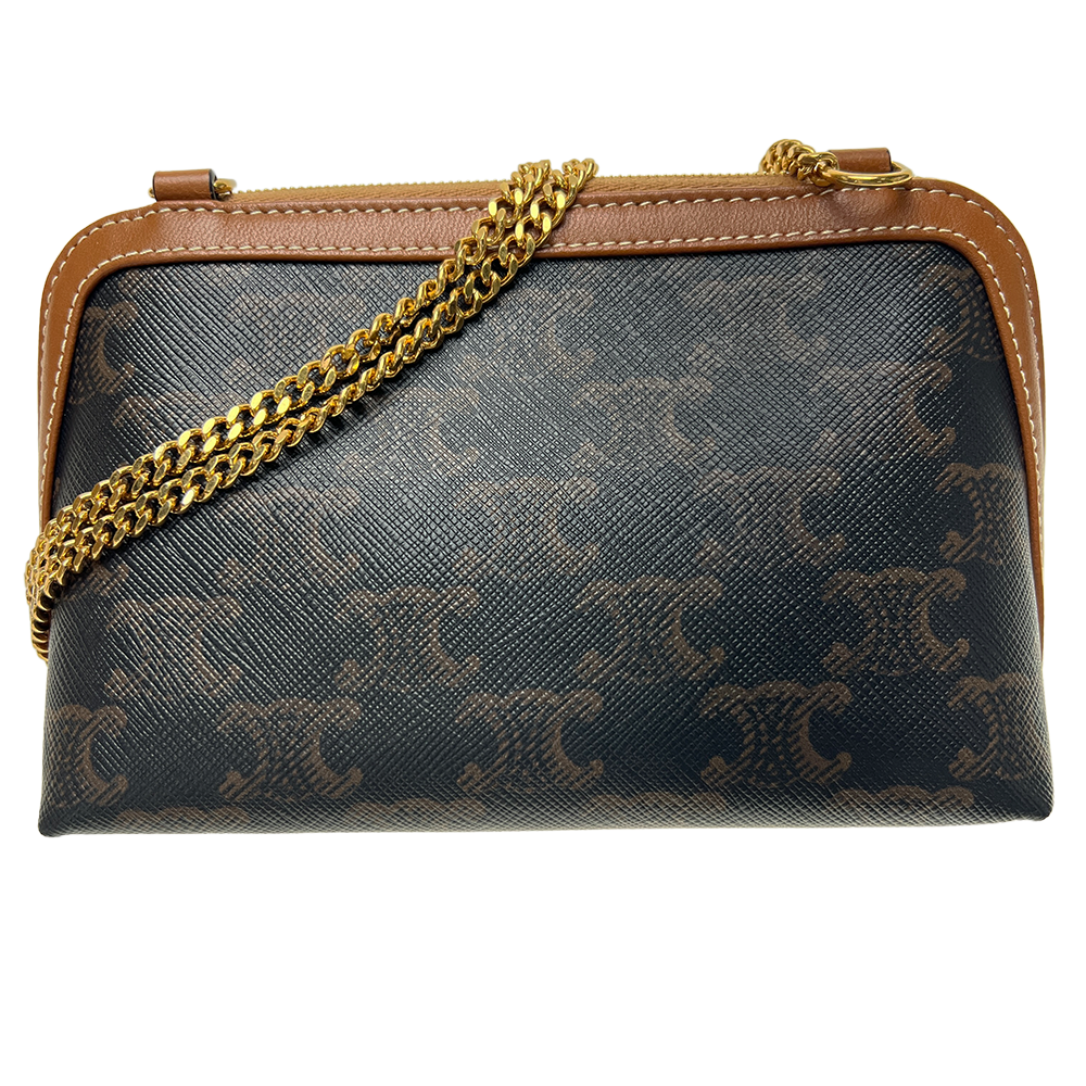 セリーヌ トリオンフ PVC×レザー チェーンショルダーバッグ ブラウン