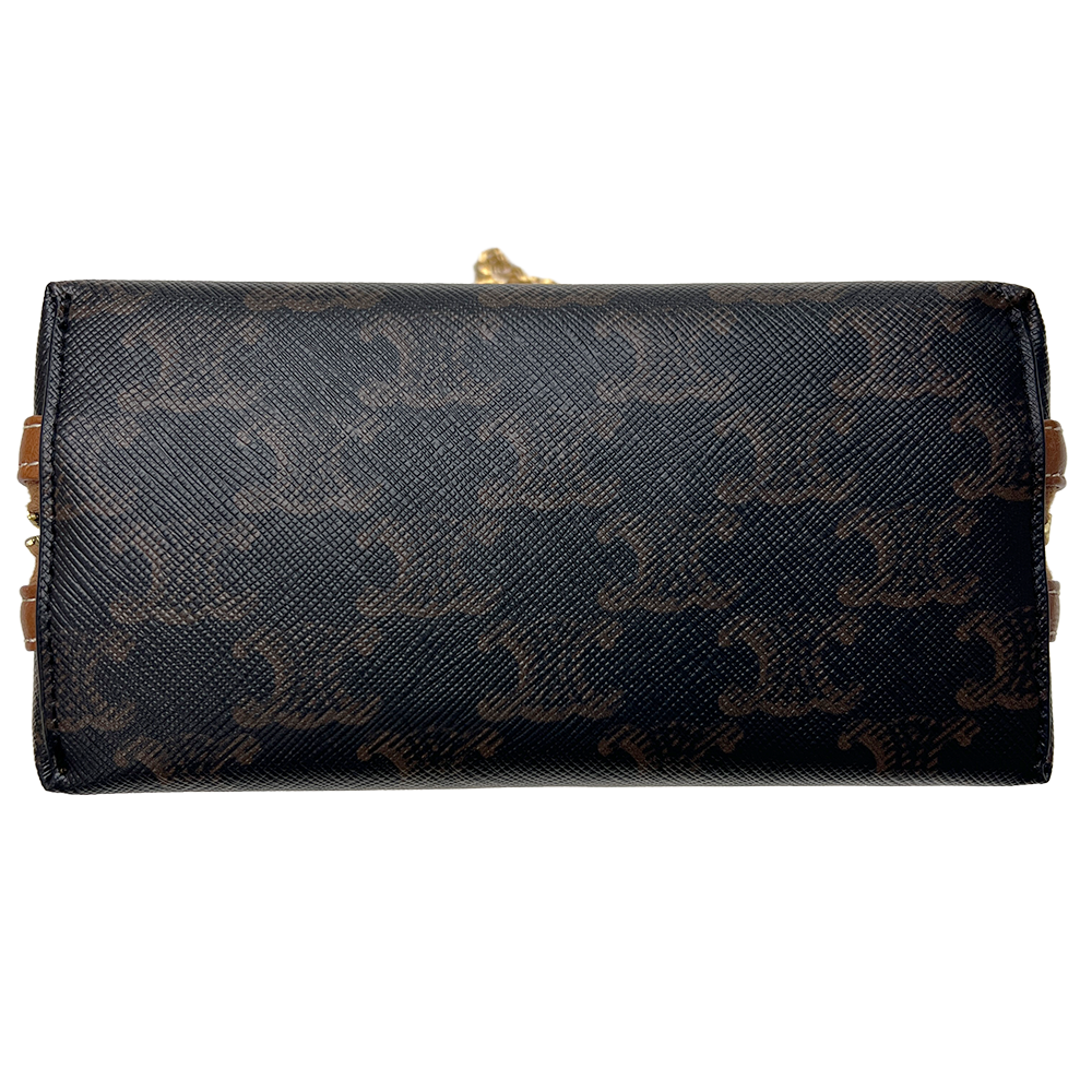 セリーヌ トリオンフ PVC×レザー チェーンショルダーバッグ ブラウン