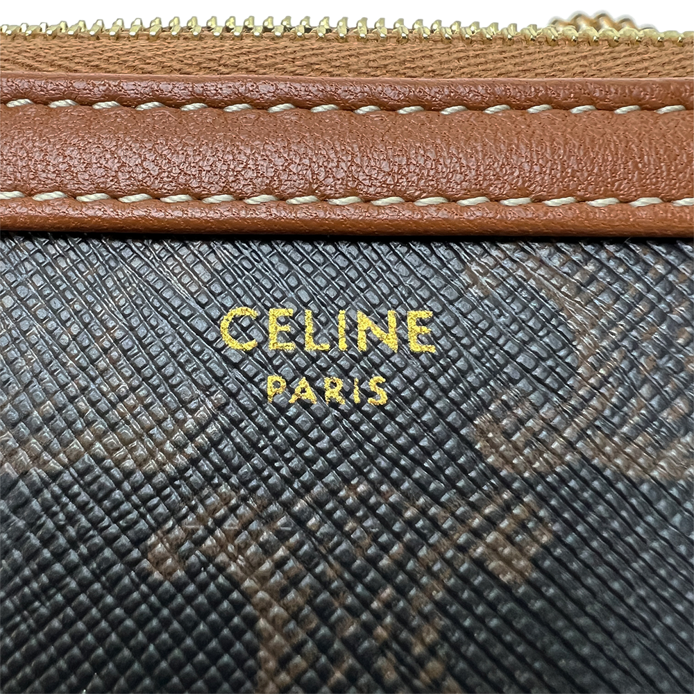 セリーヌ トリオンフ PVC×レザー チェーンショルダーバッグ ブラウン