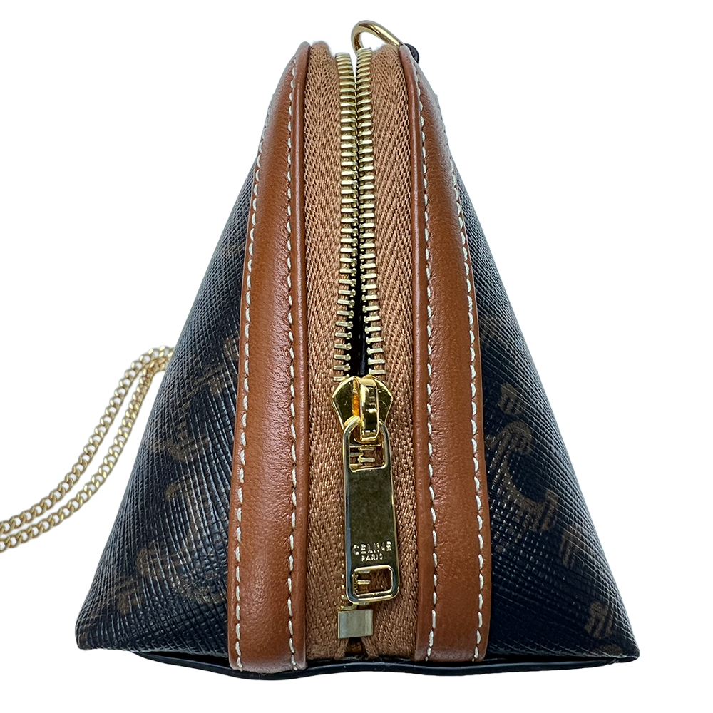 セリーヌ トリオンフ PVC×レザー チェーンショルダーバッグ ブラウン