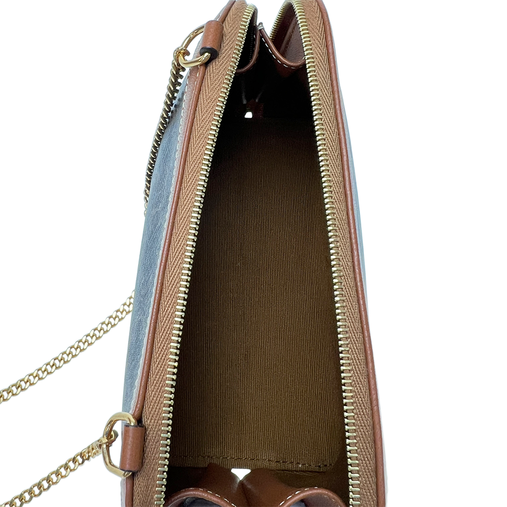 セリーヌ トリオンフ PVC×レザー チェーンショルダーバッグ ブラウン