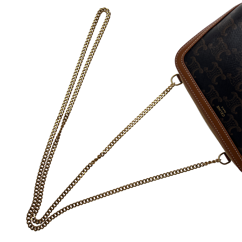 セリーヌ トリオンフ PVC×レザー チェーンショルダーバッグ ブラウン