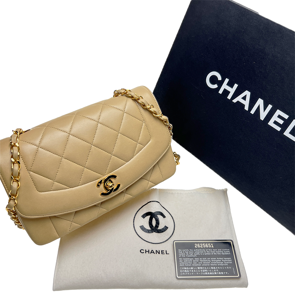 マトラッセ ダイアナ チェーンショルダー ベージュ ラムスキン