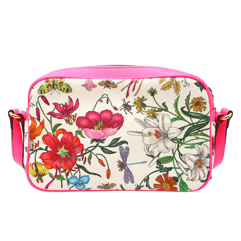 ラワーデザイン キャンバス レザー ビビットピンク マルチカラー