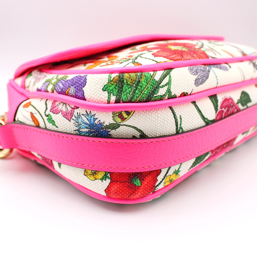 ラワーデザイン キャンバス レザー ビビットピンク マルチカラー