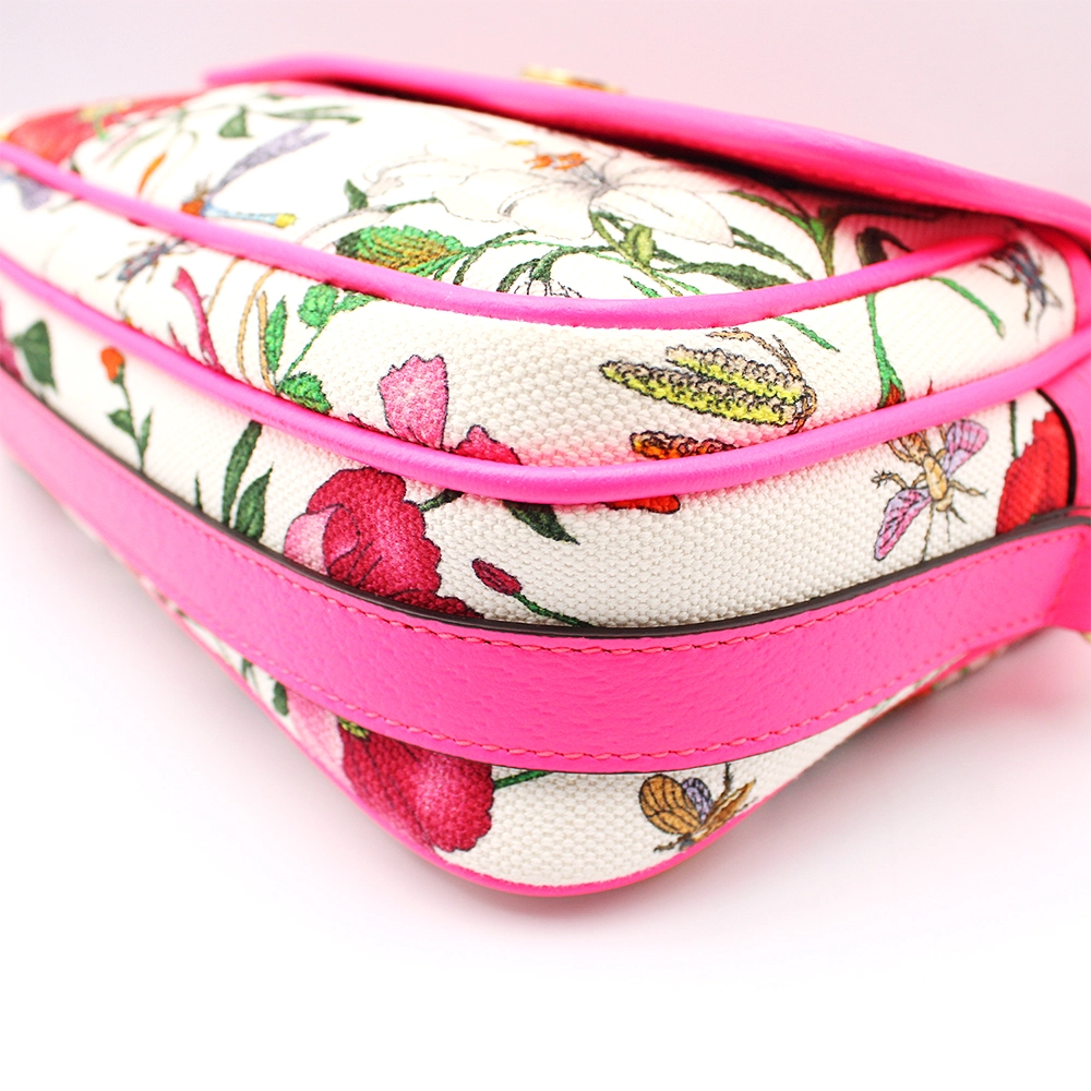 ラワーデザイン キャンバス レザー ビビットピンク マルチカラー