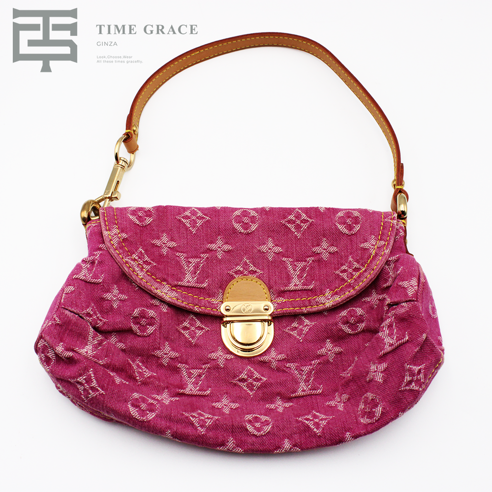 モノグラムデニム ミニプリーティ ハンドバッグ ショルダーバッグ ワンショルダー セミショルダー ピンク