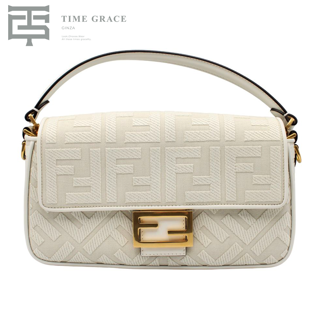 バゲット ハンドバッグ レディース ズッカ柄 グレージュ×ホワイト 8BR600