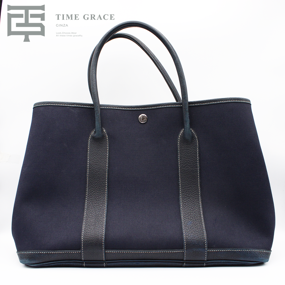 ガーデンパーティPM トートバッグ ハンドバッグ トワルオフィシエ キャンバス レザー ネイビー 紺 シルバー金具