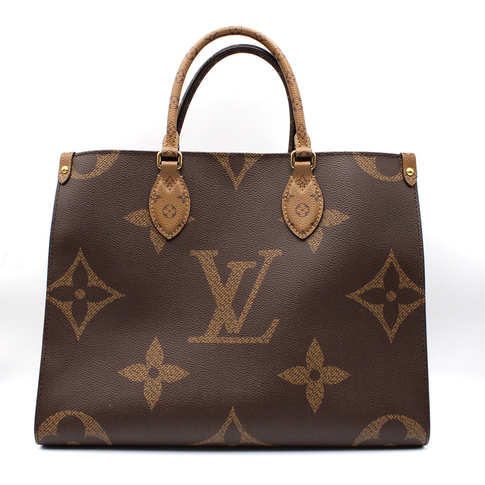 オンザゴーMM モノグラムジャイアント リバース トートバッグ バッグ PVCコーティングキャンバス レザー レディース ブラウン系