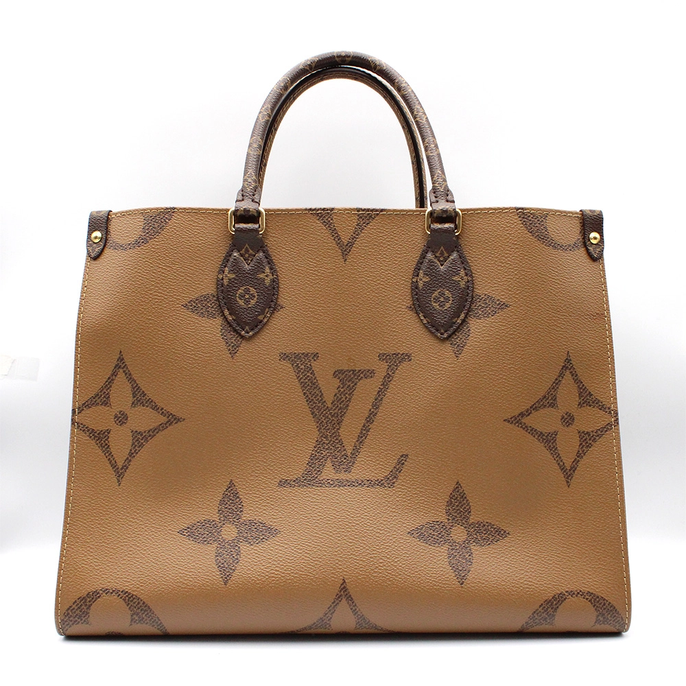 オンザゴーMM モノグラムジャイアント リバース トートバッグ バッグ PVCコーティングキャンバス レザー レディース ブラウン系