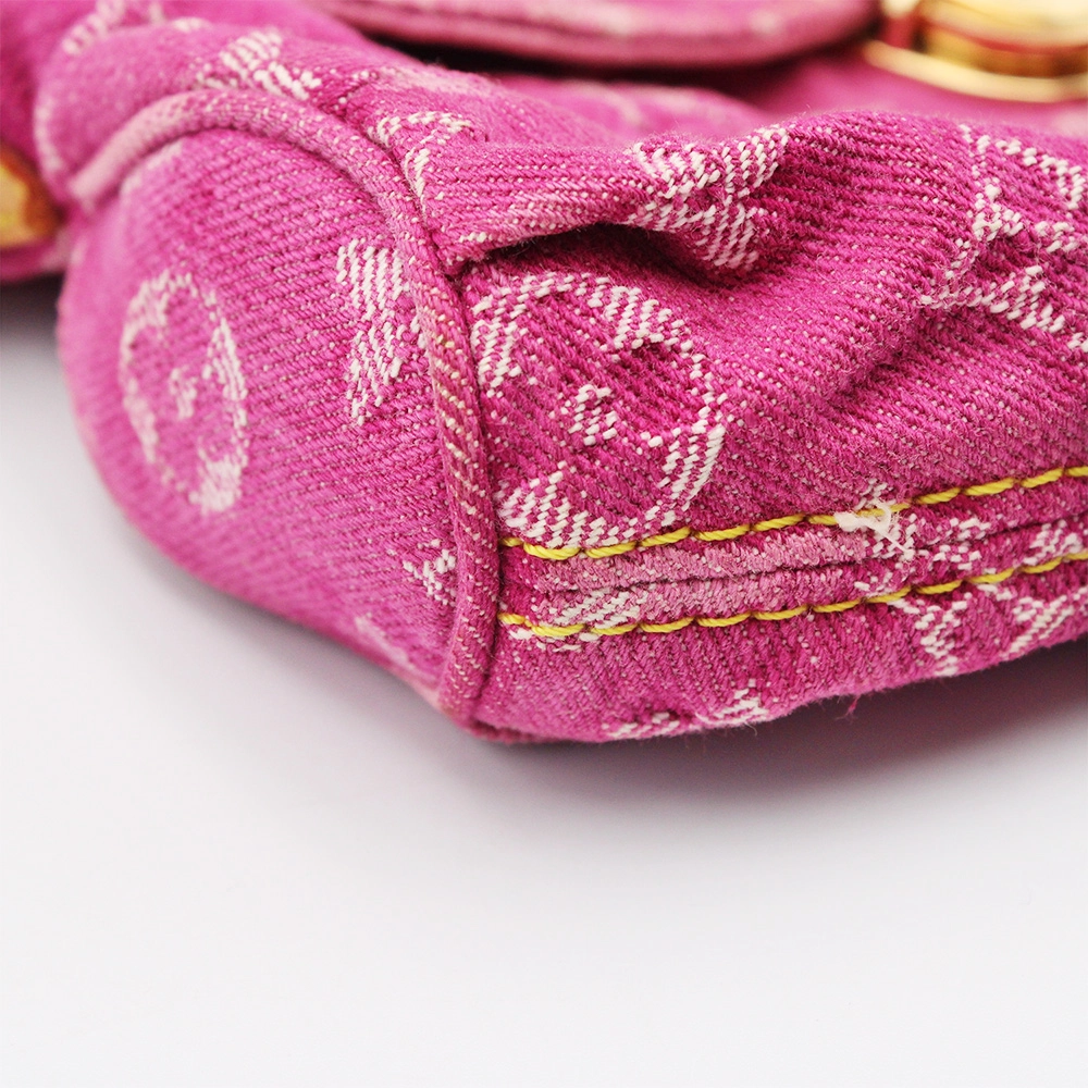 モノグラムデニム ミニプリーティ ハンドバッグ ショルダーバッグ ワンショルダー セミショルダー ピンク