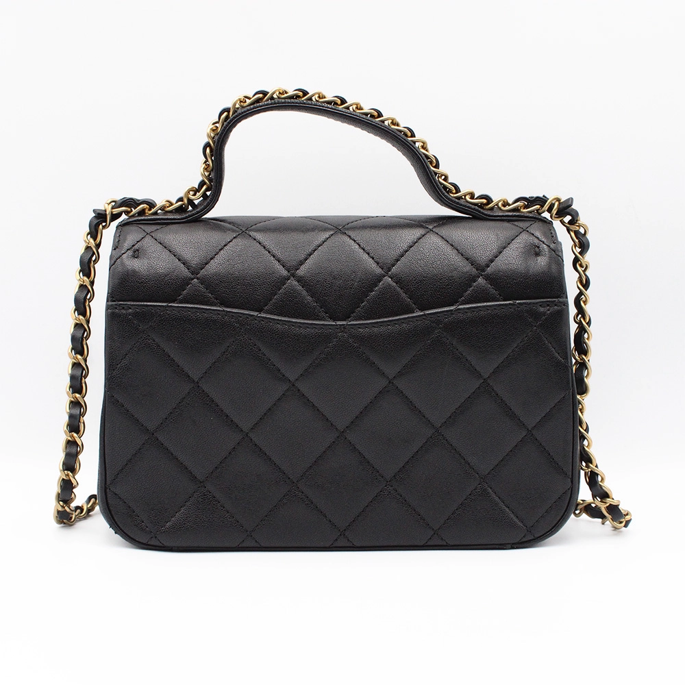 シャネル マトラッセ トップハンドル フラップバッグ 黒 ゴールド金具 レディース ラムスキン ショルダーバッグ