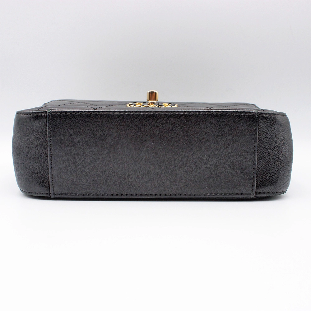シャネル マトラッセ トップハンドル フラップバッグ 黒 ゴールド金具 レディース ラムスキン ショルダーバッグ