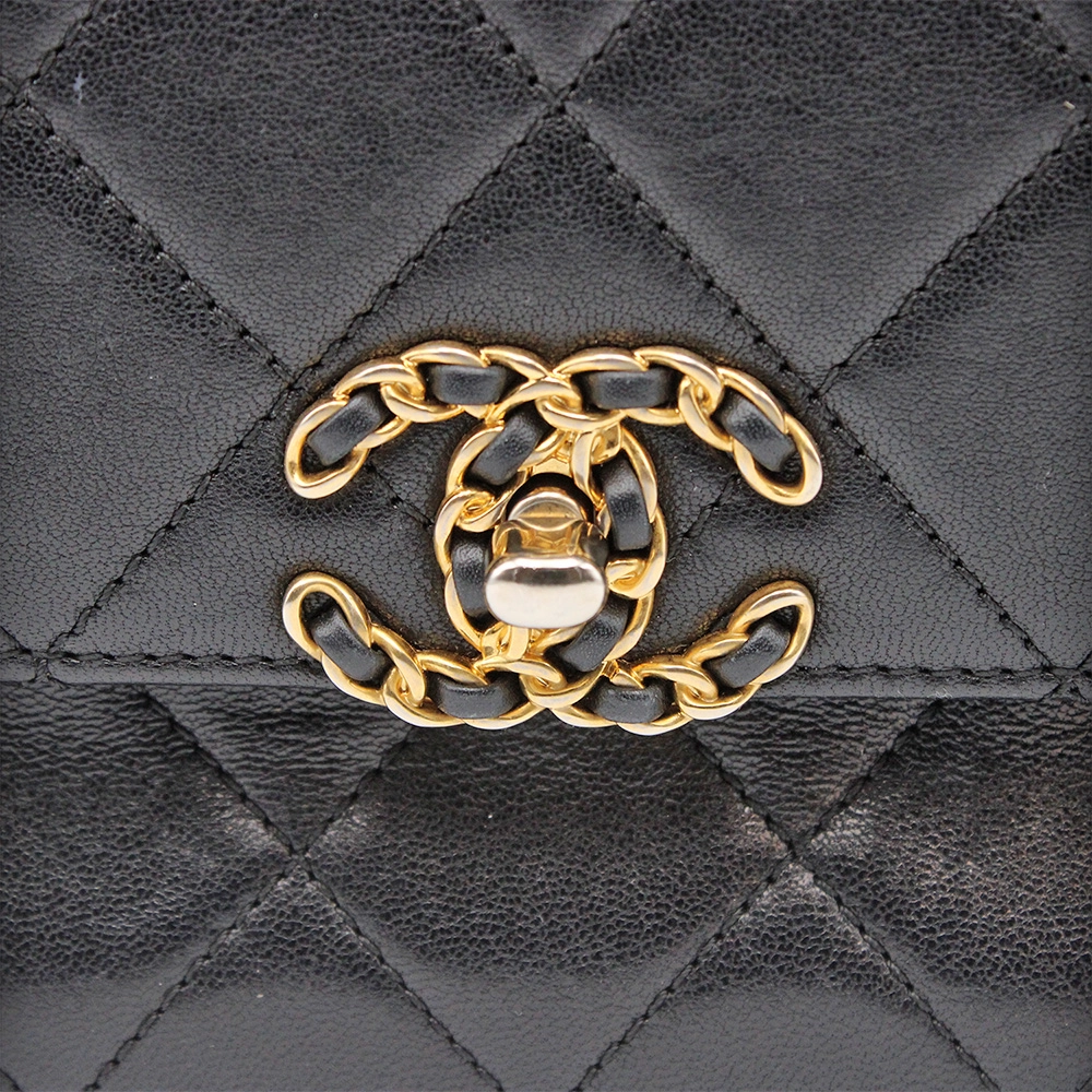 シャネル マトラッセ トップハンドル フラップバッグ 黒 ゴールド金具 レディース ラムスキン ショルダーバッグ