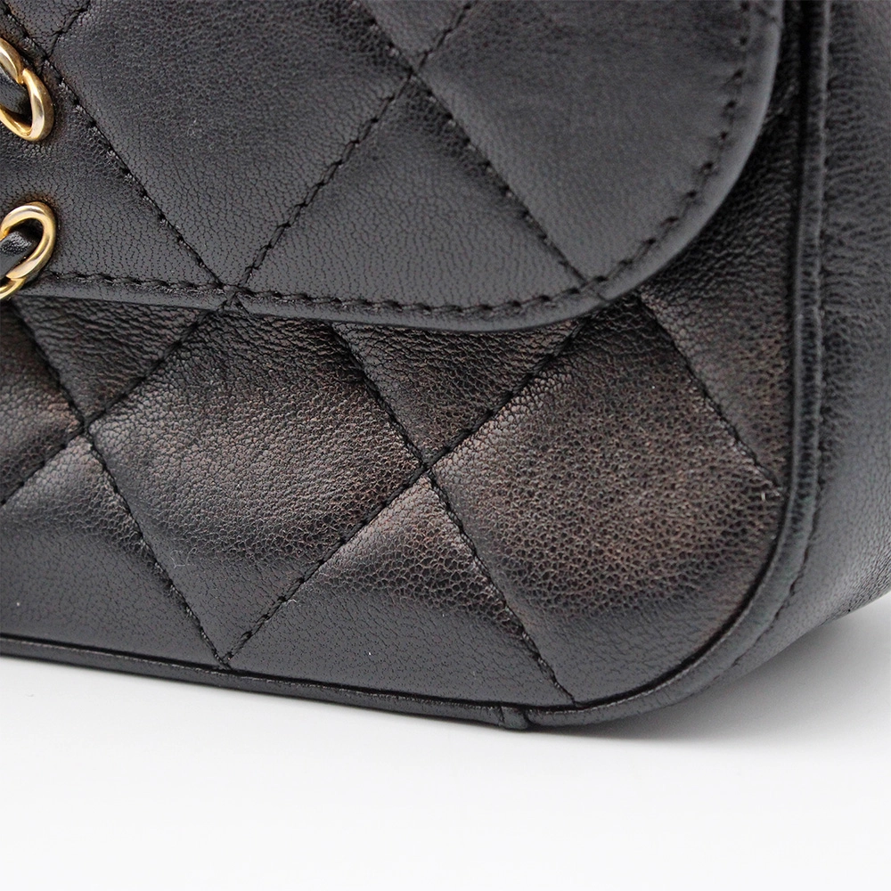 シャネル マトラッセ トップハンドル フラップバッグ 黒 ゴールド金具 レディース ラムスキン ショルダーバッグ