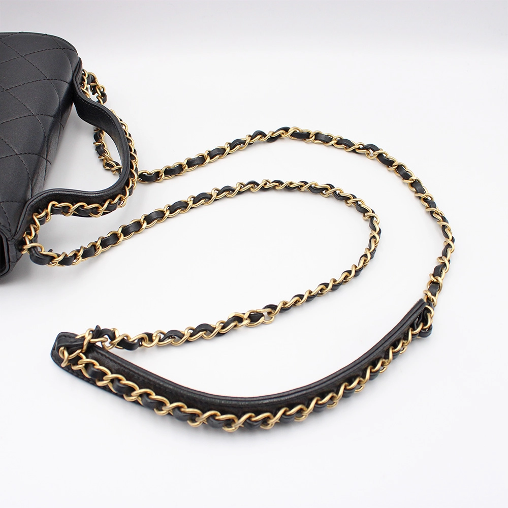 シャネル マトラッセ トップハンドル フラップバッグ 黒 ゴールド金具 レディース ラムスキン ショルダーバッグ