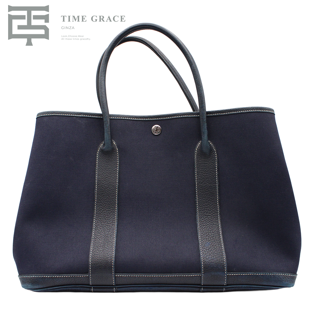 ガーデンパーティPM トートバッグ ハンドバッグ トワルオフィシエ キャンバス レザー ネイビー 紺 シルバー金具
