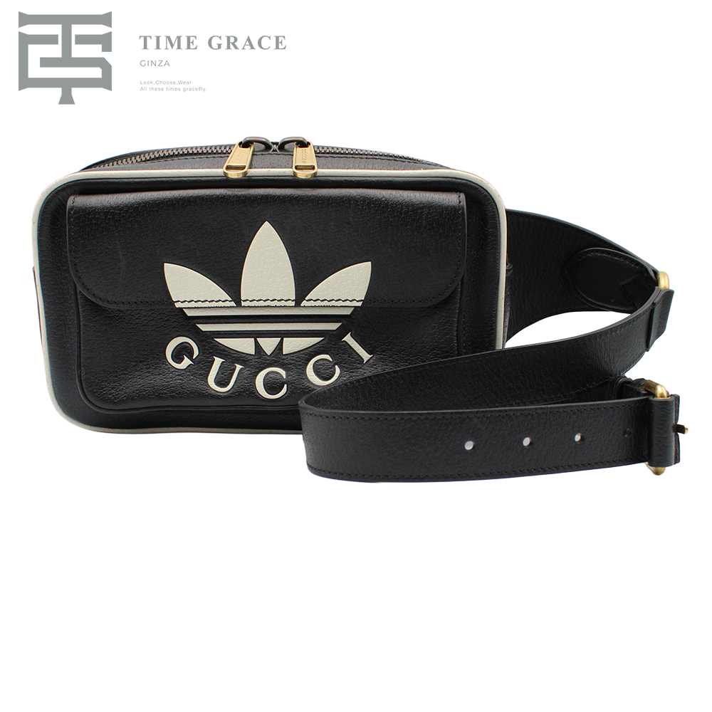 グッチ×アディダス　レザーボディバッグ　ブラック