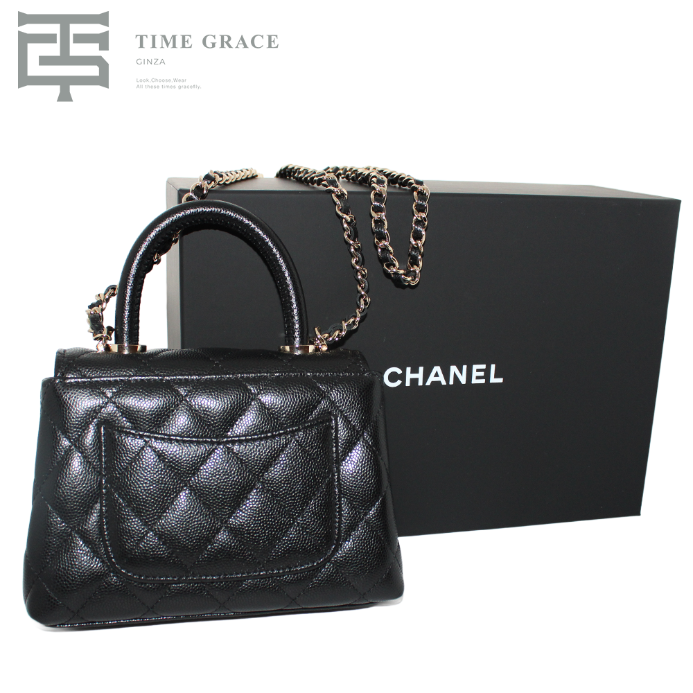 【美品】CHANEL ブラック ハンドバッグ CHANEL】25A シャネル☆トップハンドル付きミニフラップバッグ (CHANEL