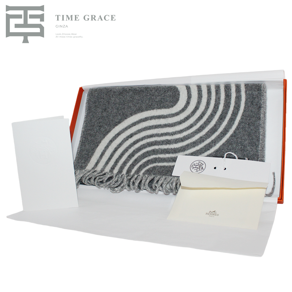 エルメス カシミヤマフラー カザック・ヴァーグ グリ・フランネル / イヴォワール