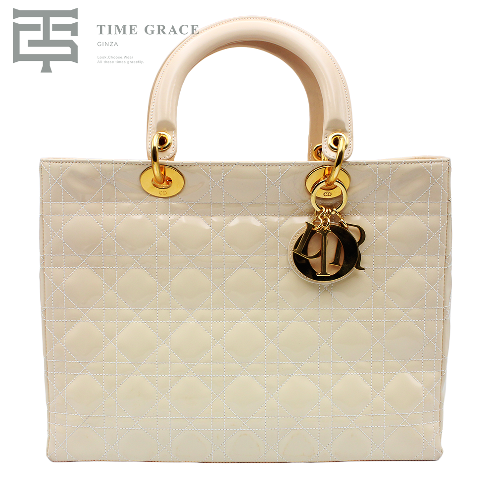 レディディオール カナージュ パテントレザー ハンドバッグ