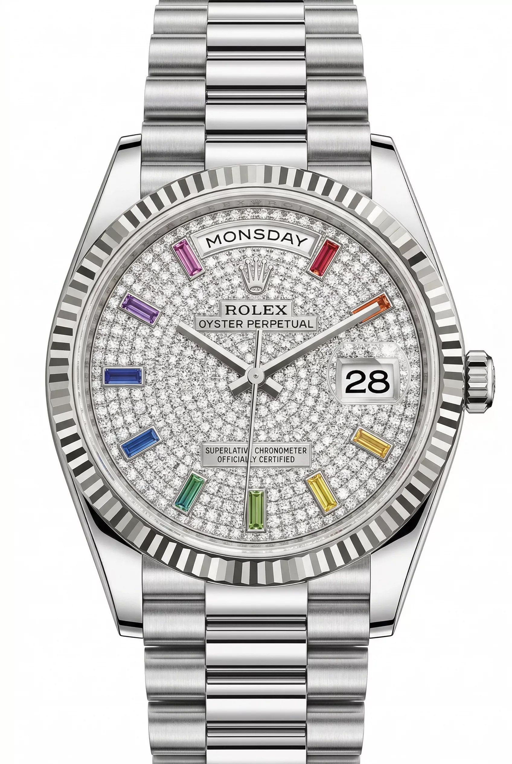 デイデイト 36 128239 パヴェダイヤレインボーサファイアダイヤ プレジデントブレスレット