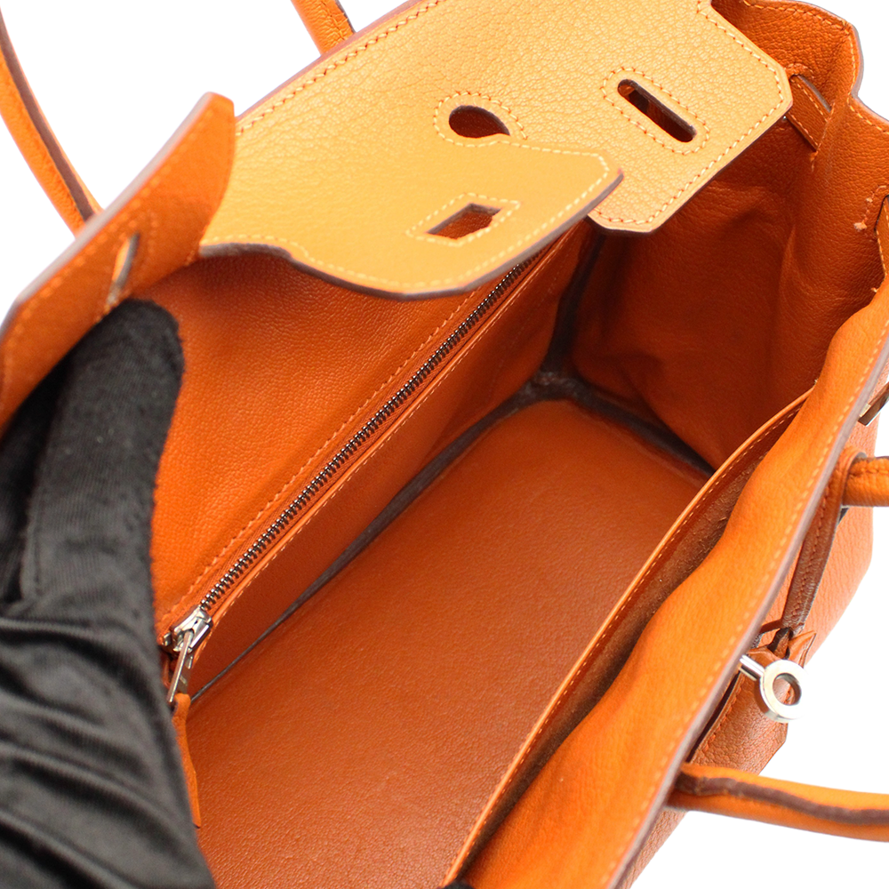 バーキン25 オレンジ/シルバー金具 トゴ