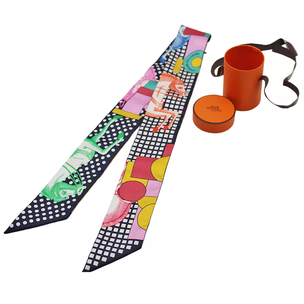 エルメス Cavalier en Formes スカーフ ネイビー マルチカラー シルク