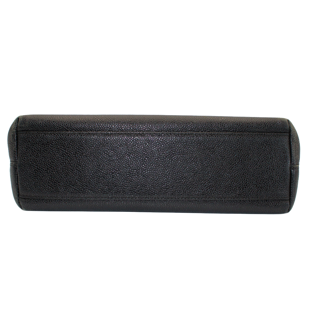 ロゴ刺繍 チェーントート キャビアスキン ブラック