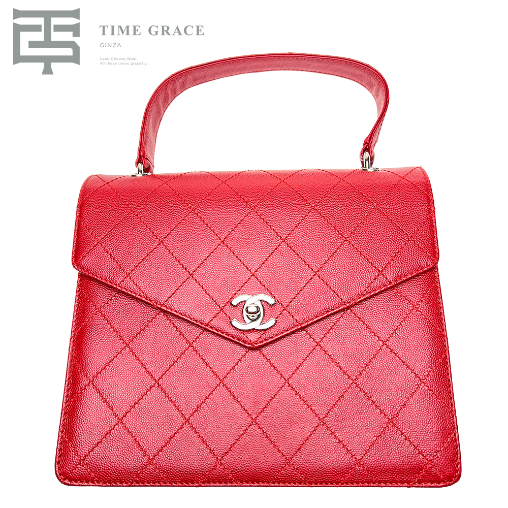 CC マトラッセ ハンドバッグ グレインカーフスキンレザー レッド シルバー金具