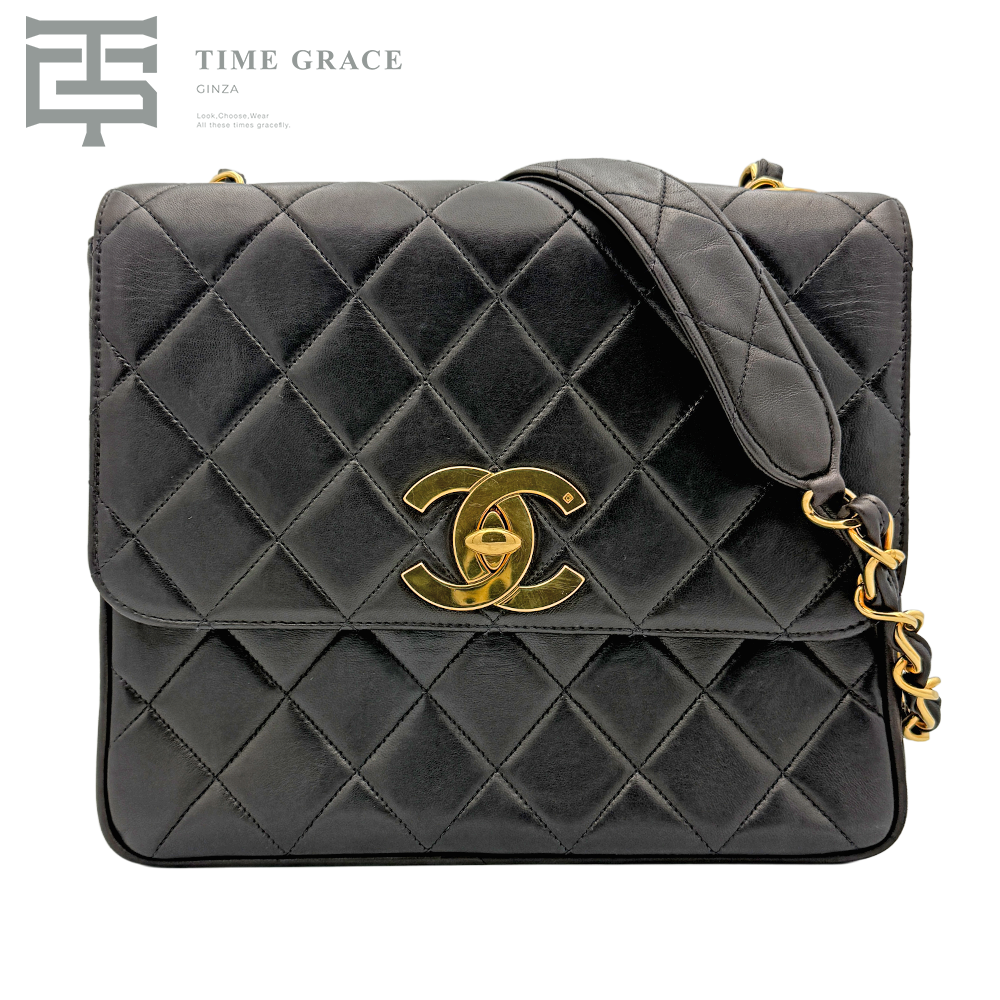 マトラッセ キャビアスキン シングルフラップ シングルチェーンバッグ ブラック ゴールド金具  3番台