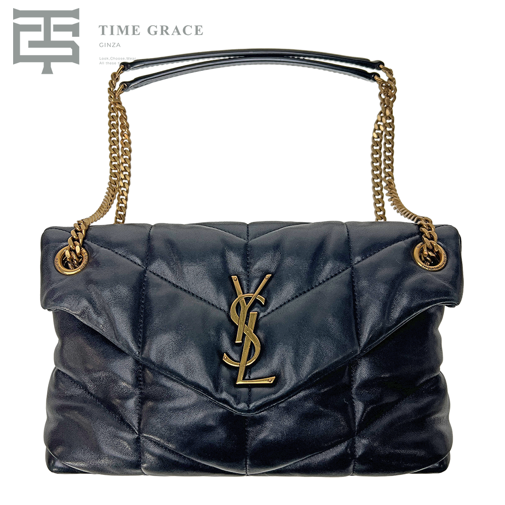 ルル パファー チェーンショルダーバッグ ラムスキン ブラック