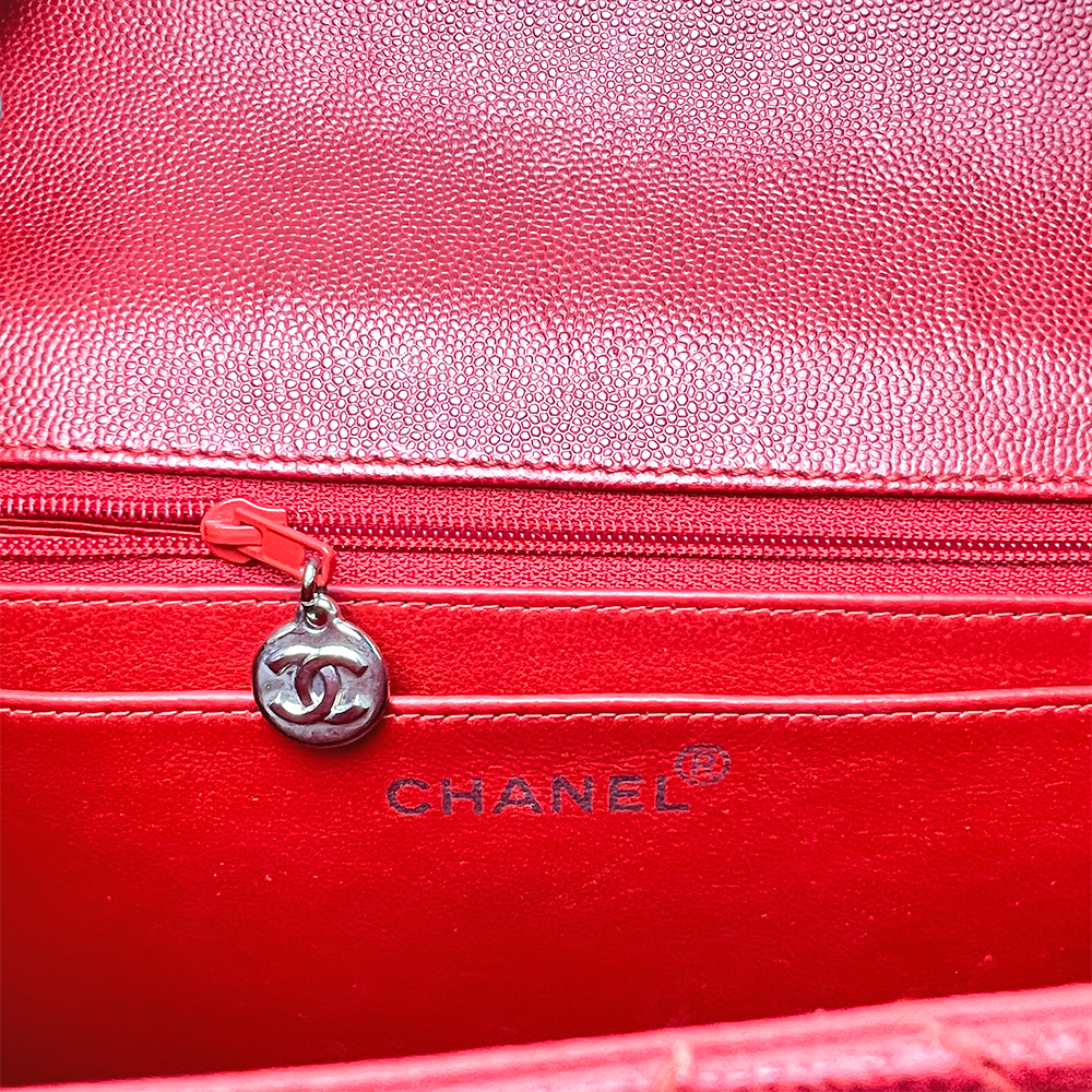 CC マトラッセ ハンドバッグ グレインカーフスキンレザー レッド シルバー金具