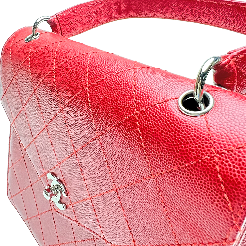 CC マトラッセ ハンドバッグ グレインカーフスキンレザー レッド シルバー金具