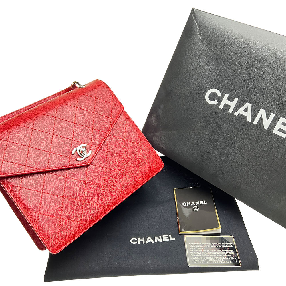 CC マトラッセ ハンドバッグ グレインカーフスキンレザー レッド シルバー金具