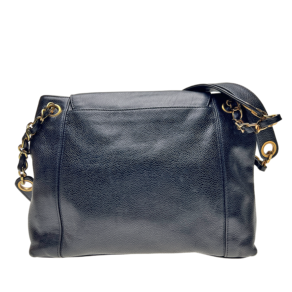 ココマーク キャビアスキン レザー ターンロック チェーン ショルダー