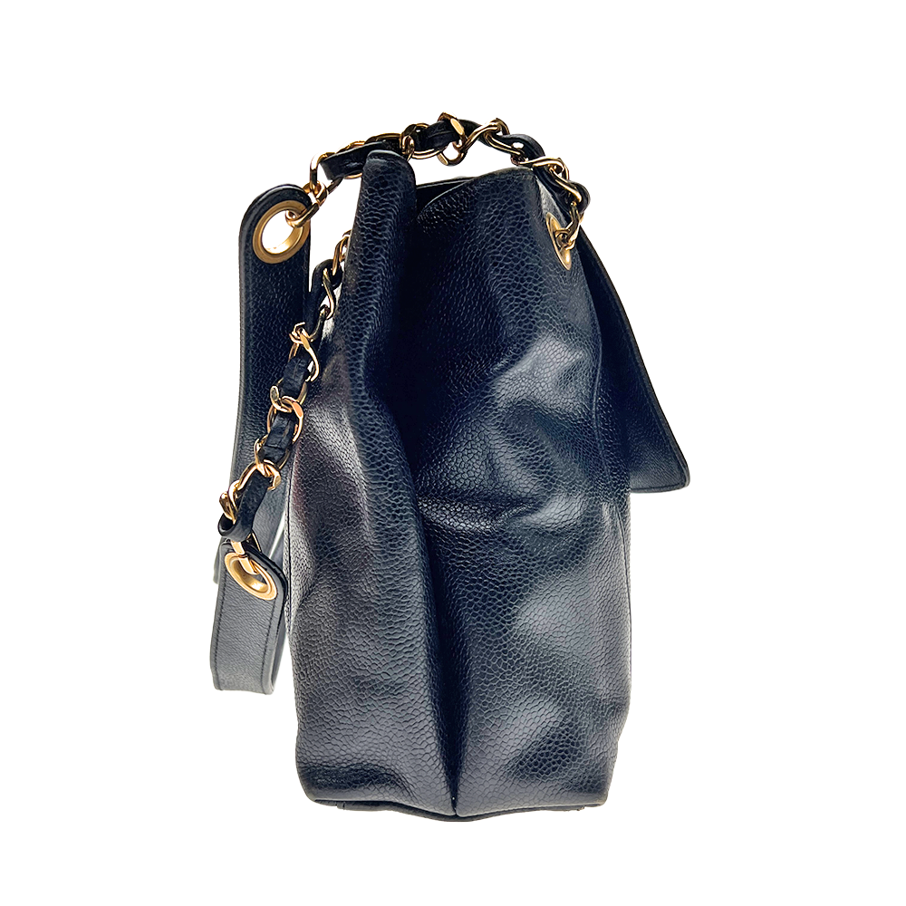 ココマーク キャビアスキン レザー ターンロック チェーン ショルダー