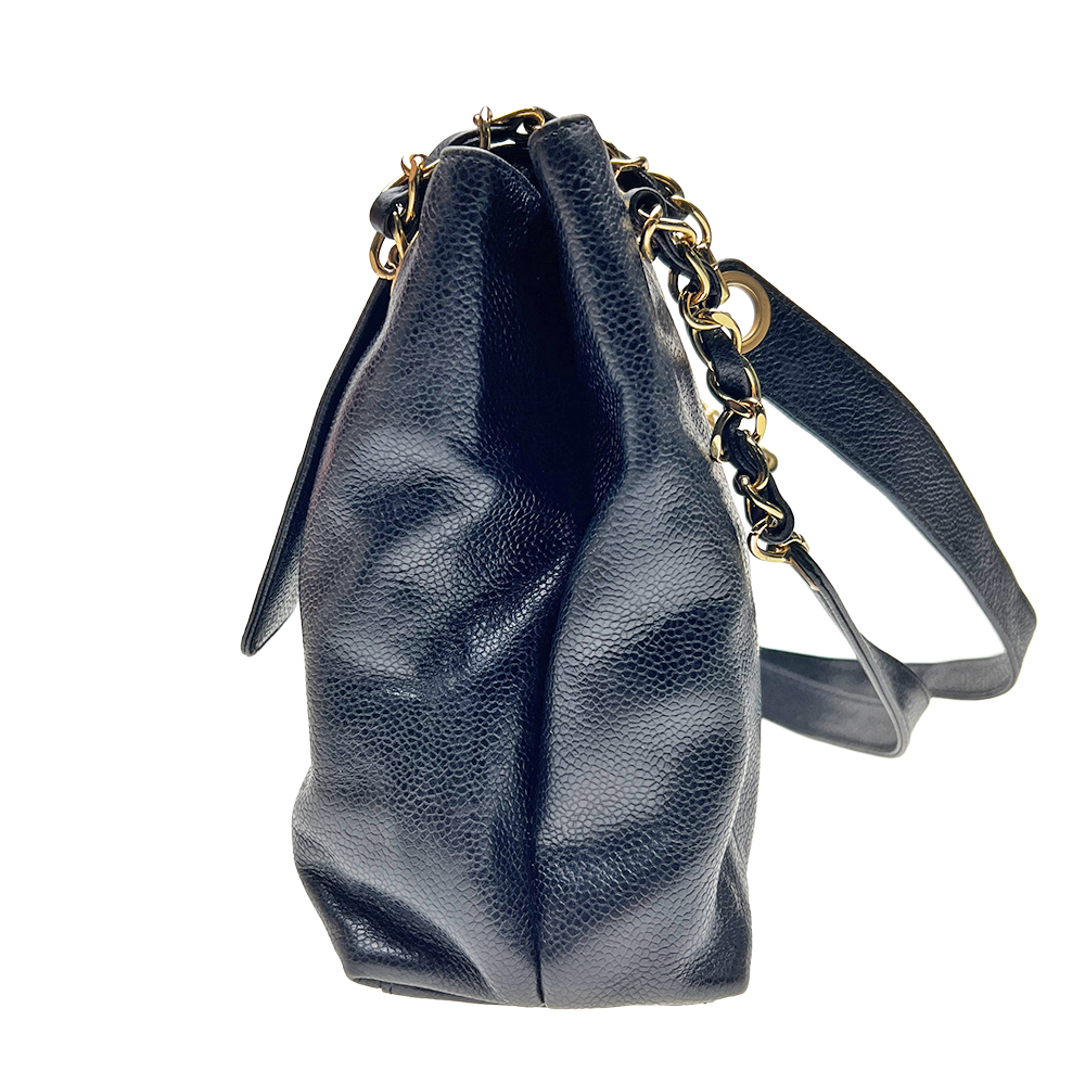 ココマーク キャビアスキン レザー ターンロック チェーン ショルダー