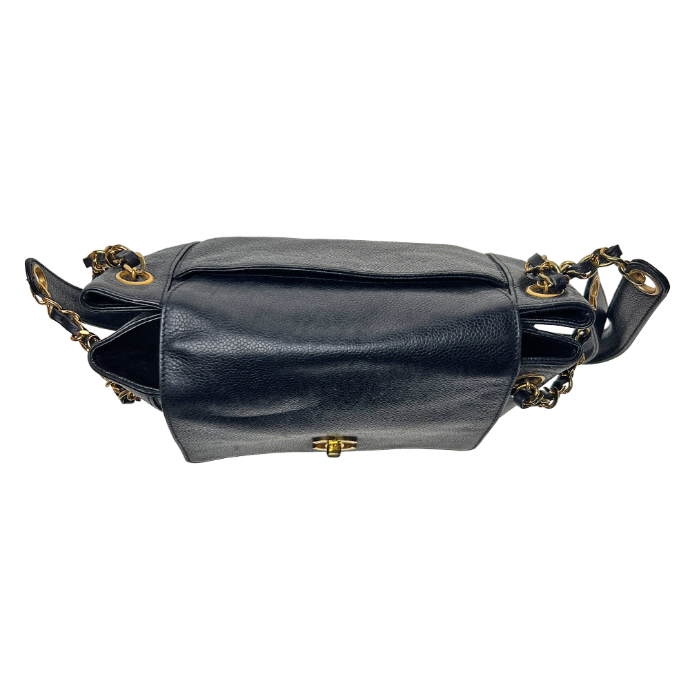 ココマーク キャビアスキン レザー ターンロック チェーン ショルダー