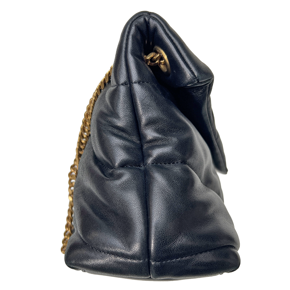 ルル パファー チェーンショルダーバッグ ラムスキン ブラック