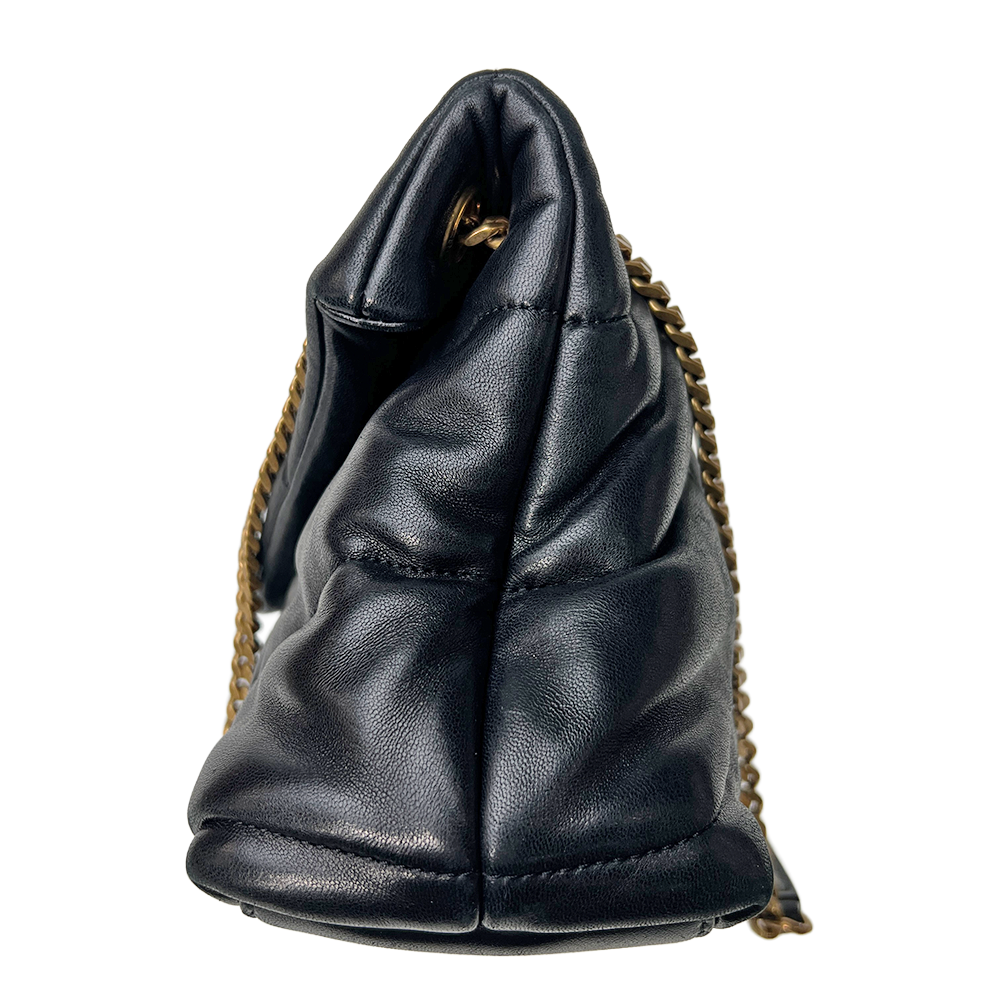 ルル パファー チェーンショルダーバッグ ラムスキン ブラック