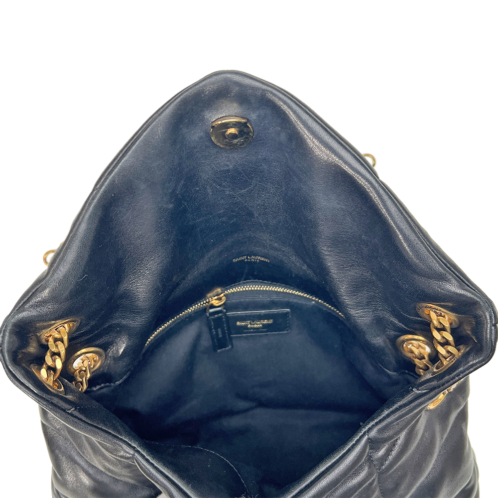 ルル パファー チェーンショルダーバッグ ラムスキン ブラック