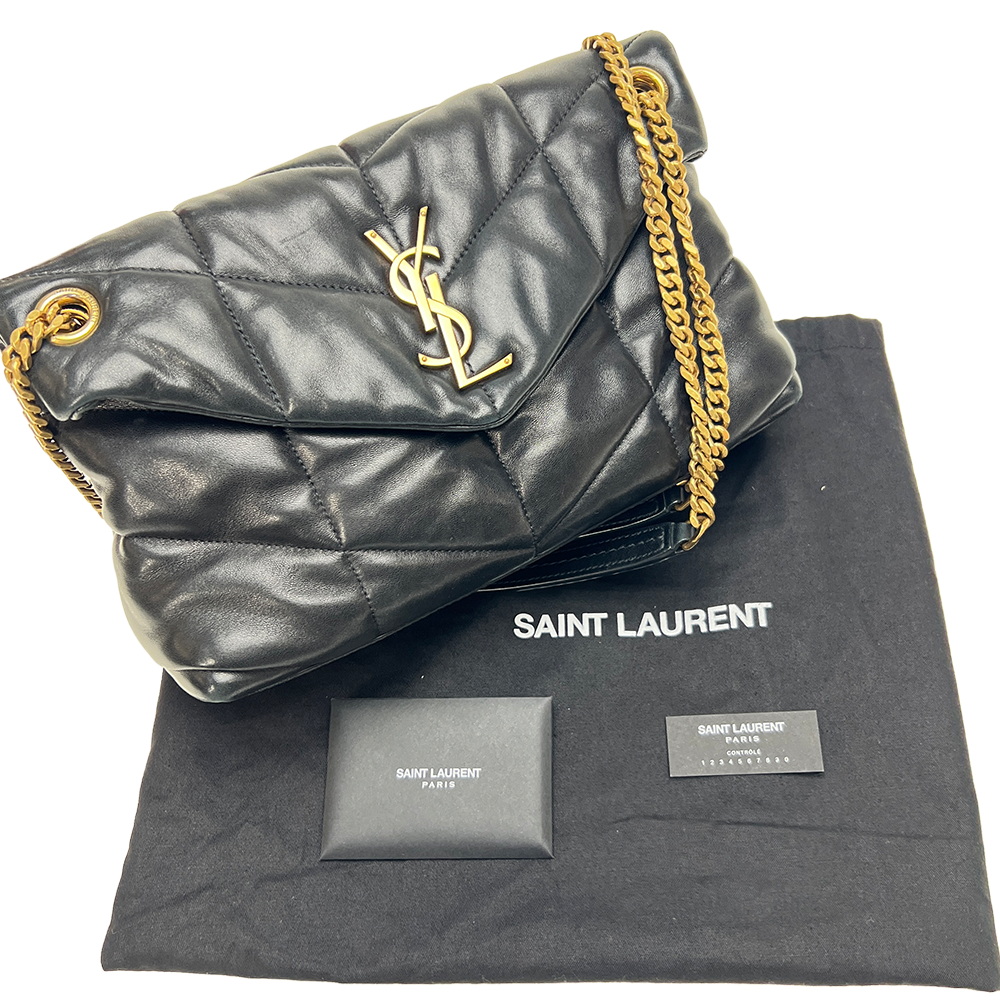 ルル パファー チェーンショルダーバッグ ラムスキン ブラック