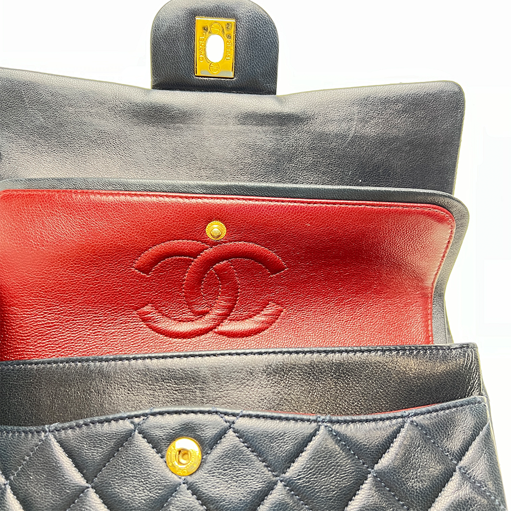 マトラッセ23 Wフラップ Wチェーンショルダーバッグ ラムスキン ネイビー