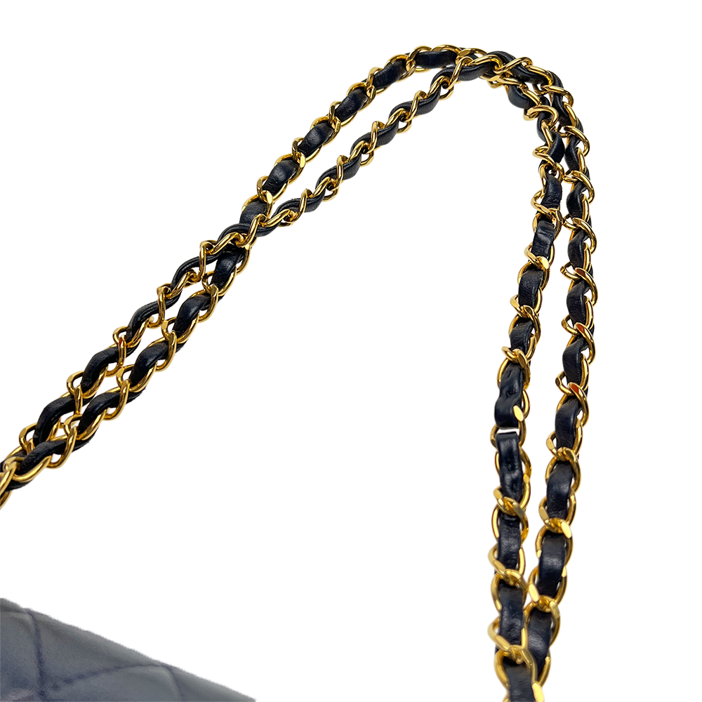 マトラッセ23 Wフラップ Wチェーンショルダーバッグ ラムスキン ネイビー