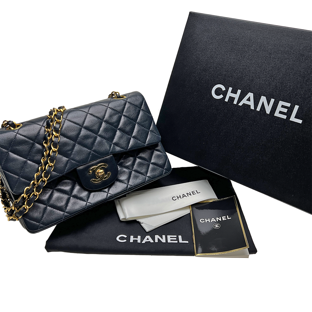 マトラッセ23 Wフラップ Wチェーンショルダーバッグ ラムスキン ネイビー