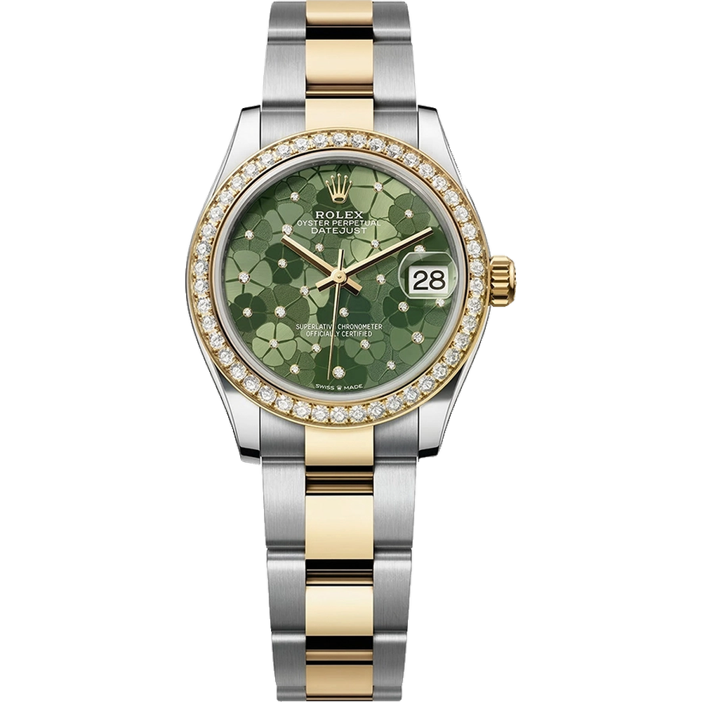 デイトジャスト 31 278383RBR オリーブグリーン ダイヤモンド入りフローラルモチーフ オイスターブレス