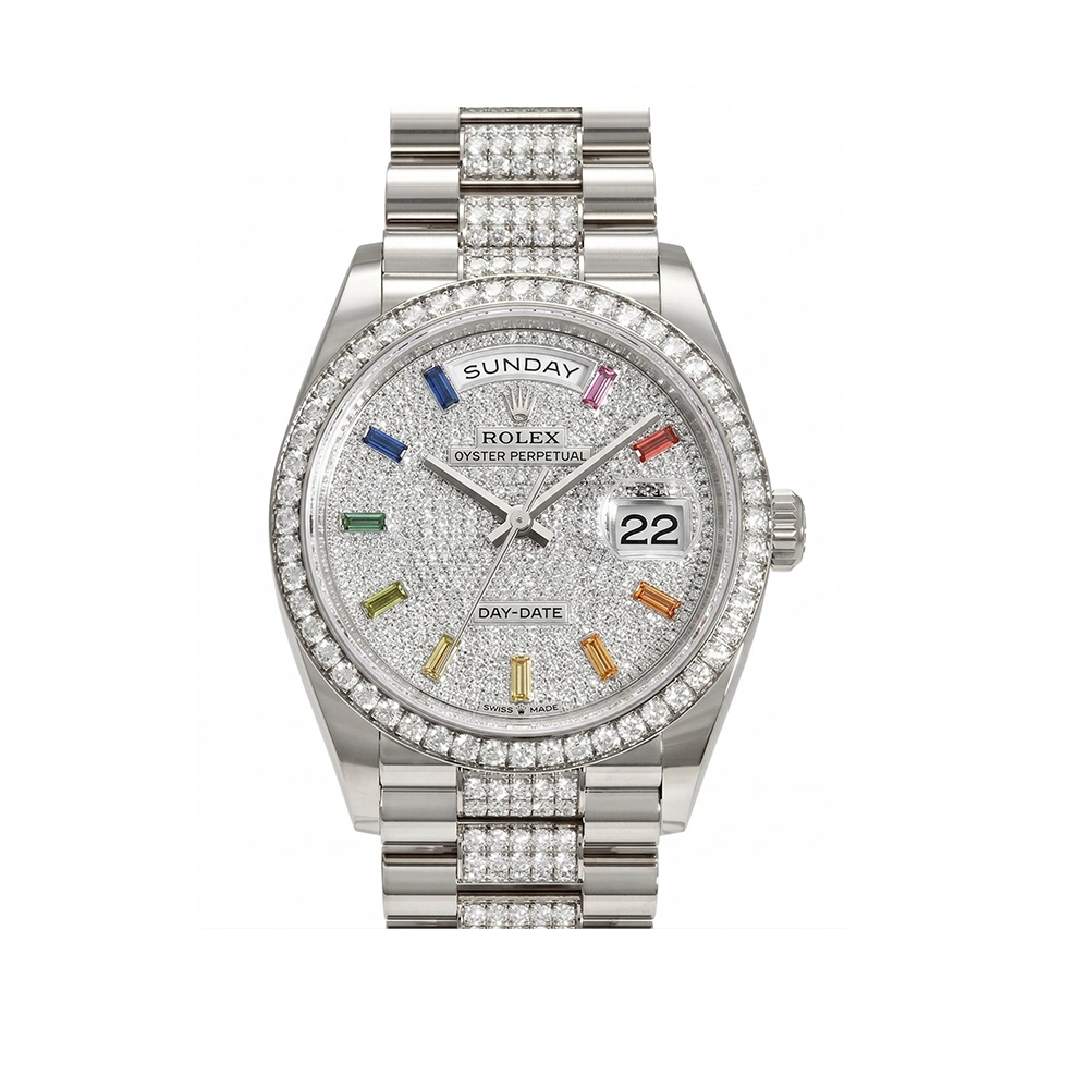 デイデイト 36 128349RBR パヴェ ダイヤレインボーサファイアダイヤダイヤモンド入りプレジデントブレス