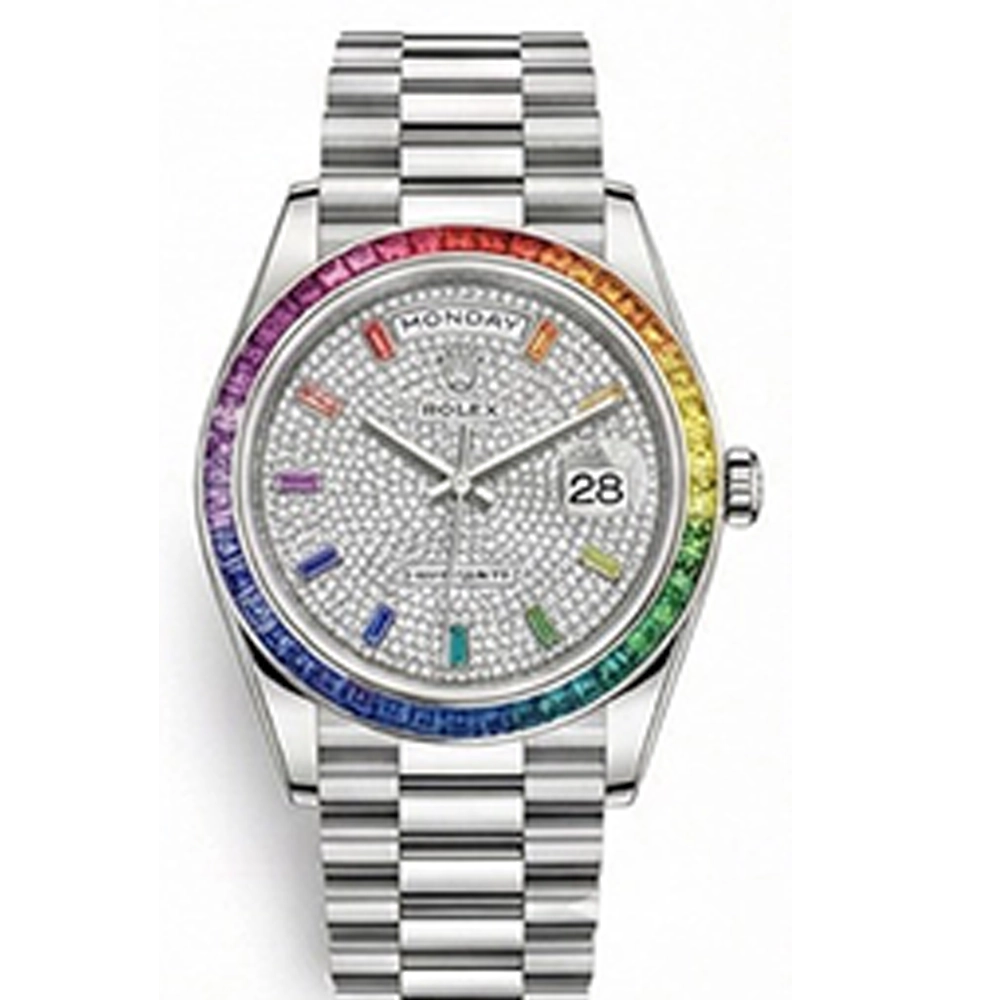 デイデイト 36 128399TBR パヴェダイヤ パヴェダイヤレインボーサファイアダイヤプレジデントブレスレット